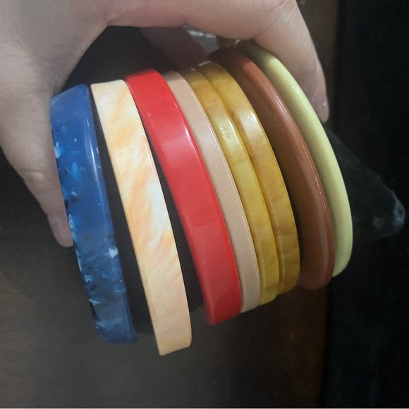 Lot of 8 Vintage Thermoplastic & Bakelite Bangles Marbled, End of Day, Slice Cut - Picture 2 of 13